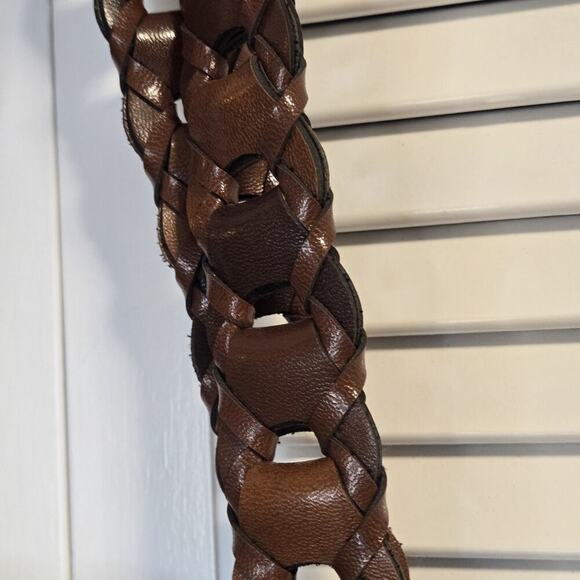 Braided Quality Leather Shoulder Bag Cognac Brown Retro Brushed Silver Closure - Picture 5 of 12